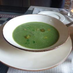 Ola chose the stinging nettle and spinach soup with crayfish.