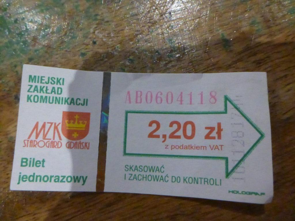 Local bus ticket in Starogard Gdanski