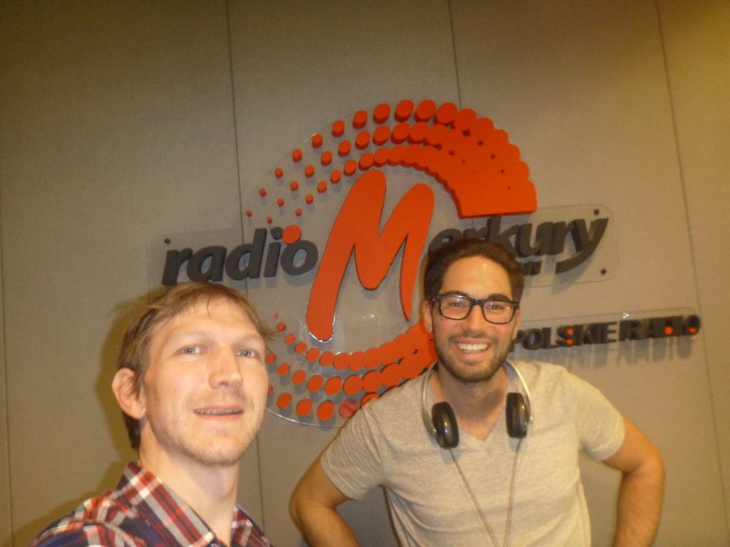 DJ Maciek and I at the Radio Merkury studio, International Poznań, January 2017