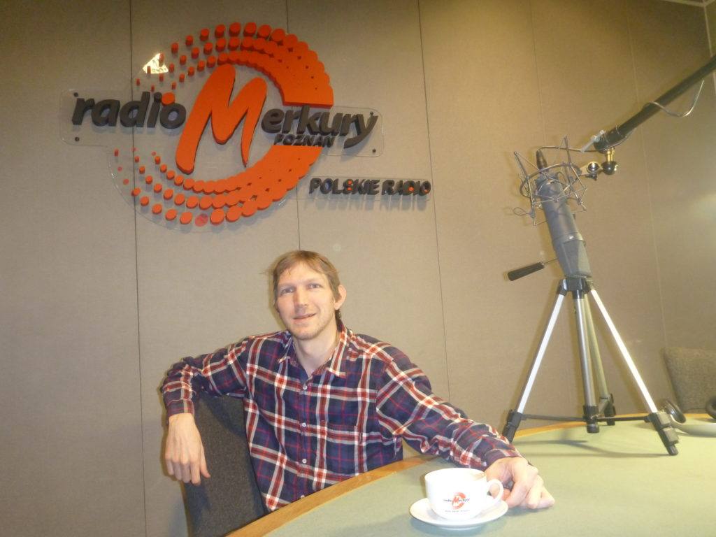 Relaxing at the Radio Merkury studio, International Poznań, January 2017