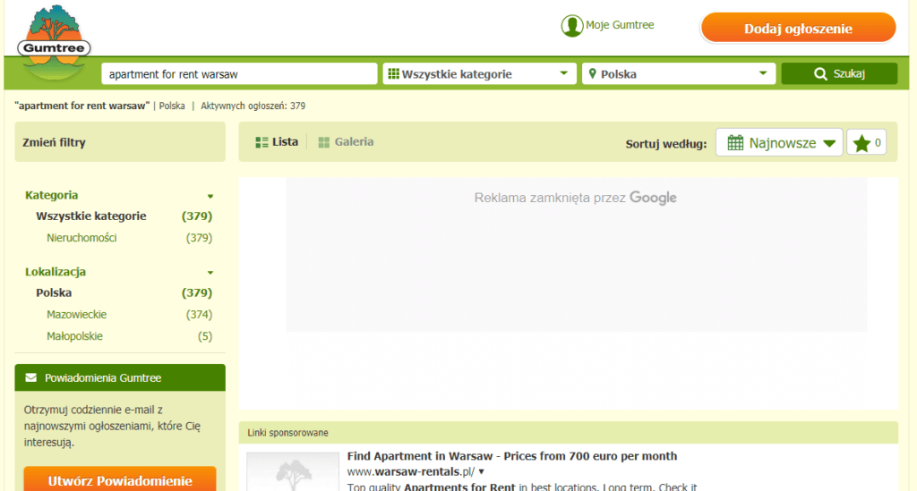 Gumtree Warsaw Flat Finder