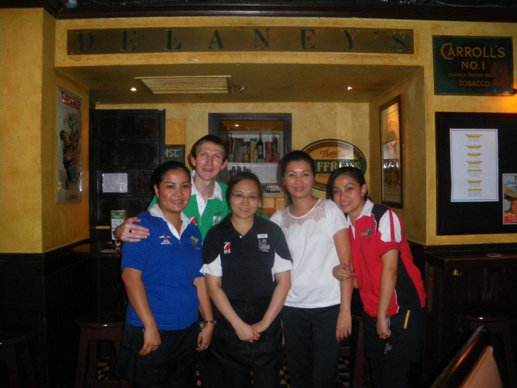 Serving Guinness in Hong Kong at Delaney's Irish Pub