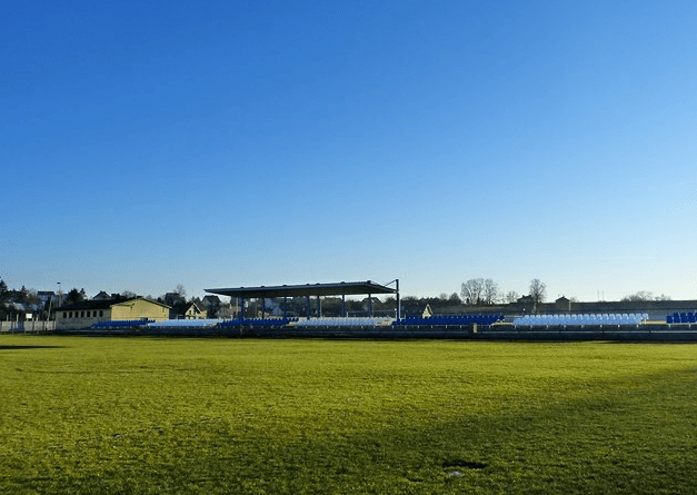 MKS Radymno's blue and white football stadium tourist ulsterczyk