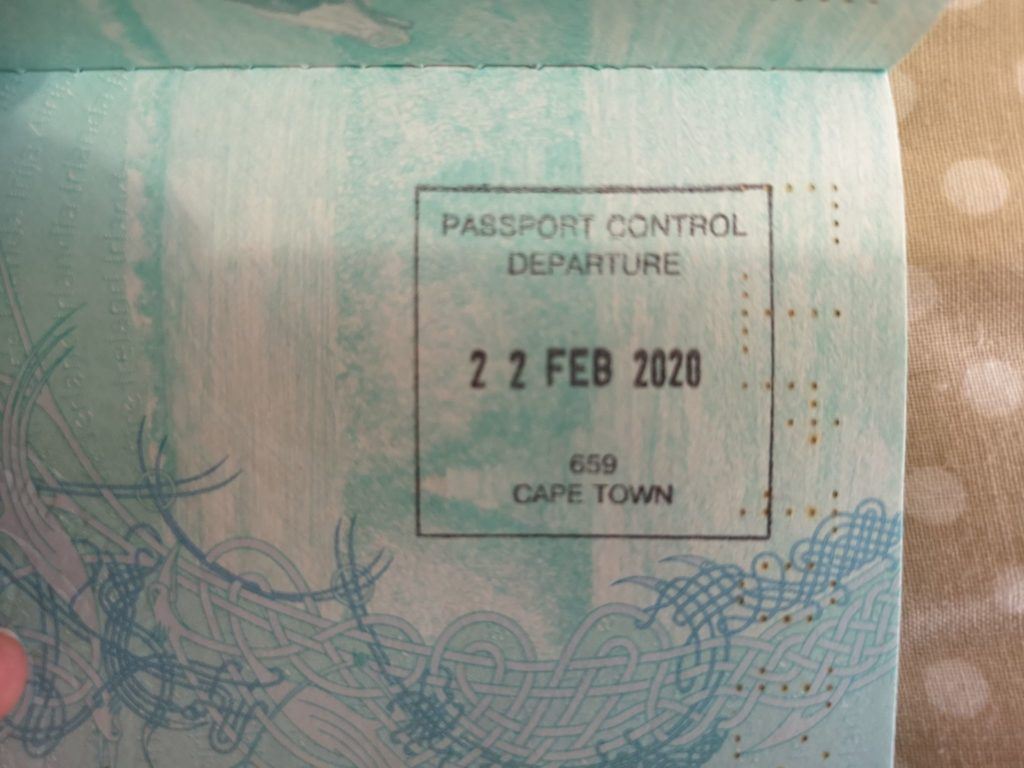 My last passport stamp for at least 12 months. In Cape Town, South Africa.